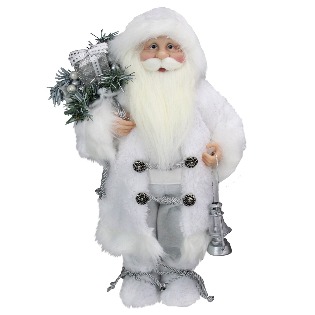 Northlight 16" White Frost Standing Santa Claus Christmas Figurine with Lantern